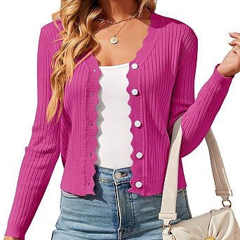 Womens Lightweight Knit Cardigan V Neck Long Sleeve Front Button Down Elegant Shrugs for Dresses