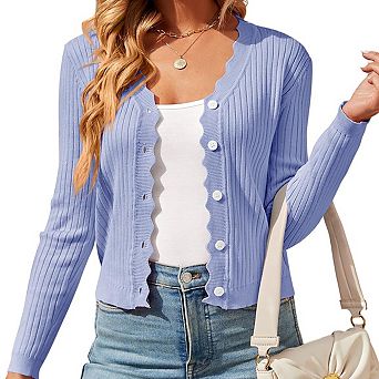 Womens Lightweight Knit Cardigan V Neck Long Sleeve Front Button Down Elegant Shrugs for Dresses