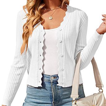 Womens Lightweight Knit Cardigan V Neck Long Sleeve Front Button Down Elegant Shrugs for Dresses