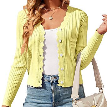 Womens Lightweight Knit Cardigan V Neck Long Sleeve Front Button Down Elegant Shrugs for Dresses