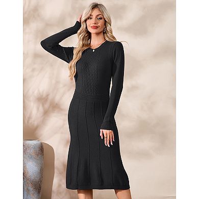 Women's Winter Knitted Crewneck Fit and Flare Sweater Dress