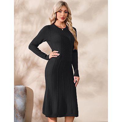 Women's Winter Knitted Crewneck Fit and Flare Sweater Dress