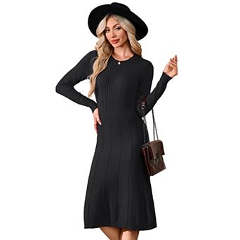 Women's Winter Knitted Crewneck Fit and Flare Sweater Dress