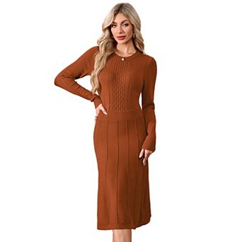 Women's Winter Knitted Crewneck Fit and Flare Sweater Dress