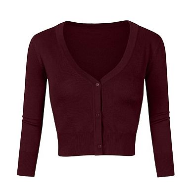 Women's Casual Open Front Knit Cropped Bolero Shrug 3/4 Sleeve Cardigan Sweater