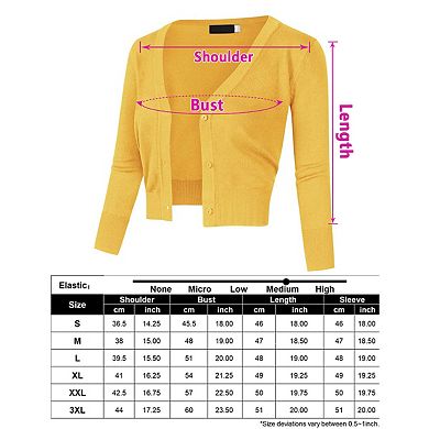 Women's Casual Open Front Knit Cropped Bolero Shrug 3/4 Sleeve Cardigan Sweater