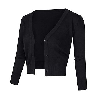 Women's Casual Open Front Knit Cropped Bolero Shrug 3/4 Sleeve Cardigan Sweater