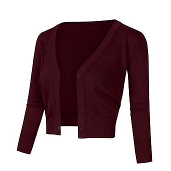 Women's Casual Open Front Knit Cropped Bolero Shrug 3/4 Sleeve Cardigan Sweater