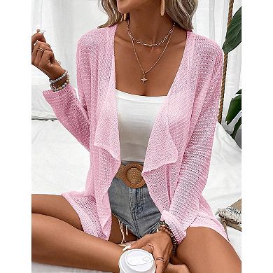 Women's Long Sleeve Open Front Cardigan Casual Lightweight Drape Cozy Knit Sweaters Cover Up Shrugs