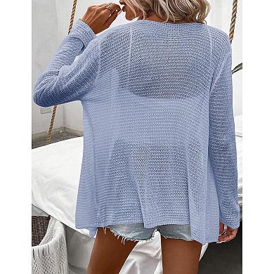 Women's Long Sleeve Open Front Cardigan Casual Lightweight Drape Cozy Knit Sweaters Cover Up Shrugs