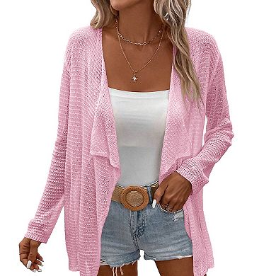 Women's Long Sleeve Open Front Cardigan Casual Lightweight Drape Cozy Knit Sweaters Cover Up Shrugs