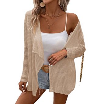 Women's Long Sleeve Open Front Cardigan Casual Lightweight Drape Cozy Knit Sweaters Cover Up Shrugs