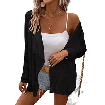 Women's Long Sleeve Open Front Cardigan Casual Lightweight Drape Cozy Knit Sweaters Cover Up Shrugs