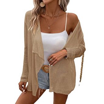 Women's Long Sleeve Open Front Cardigan Casual Lightweight Drape Cozy Knit Sweaters Cover Up Shrugs