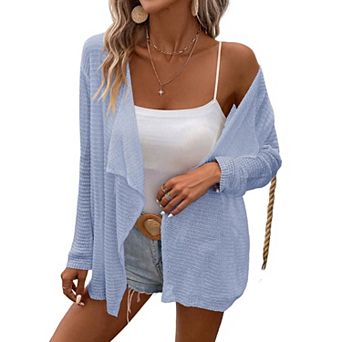 Women's Long Sleeve Open Front Cardigan Casual Lightweight Drape Cozy Knit Sweaters Cover Up Shrugs