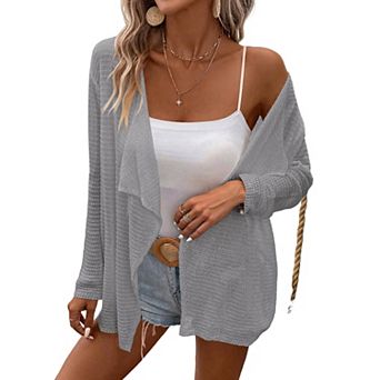 Women's Long Sleeve Open Front Cardigan Casual Lightweight Drape Cozy Knit Sweaters Cover Up Shrugs