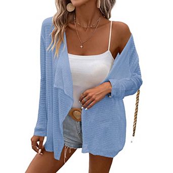 Women's Long Sleeve Open Front Cardigan Casual Lightweight Drape Cozy Knit Sweaters Cover Up Shrugs