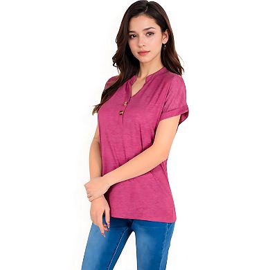 Women's Short Sleeve Button Front V-Neck Shirt