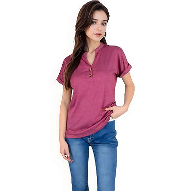 Women's Short Sleeve Button Front V-Neck Shirt