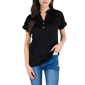Women's Short Sleeve Button Front V-Neck Shirt