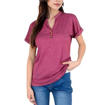 Women's Short Sleeve Button Front V-Neck Shirt