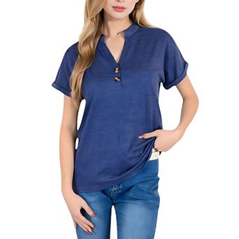 Women's Short Sleeve Button Front V-Neck Shirt