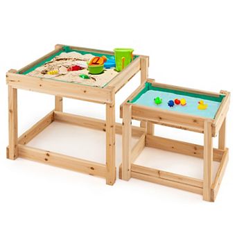 Wooden Sand and Water Tables with Protective Cover for Kids