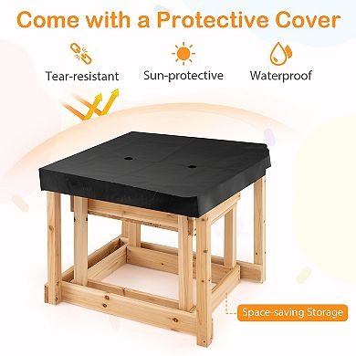 Wooden Sand and Water Tables with Protective Cover for Kids