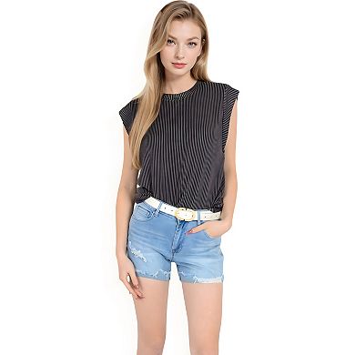 Women's Ribbed Knit Sleeveless Top with Shoulder Detail