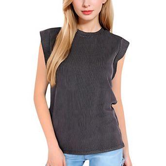 Women's Ribbed Knit Sleeveless Top with Shoulder Detail