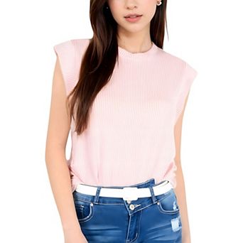 Women's Ribbed Knit Sleeveless Top with Shoulder Detail