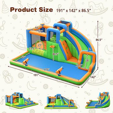 Inflatable Water Slide with Dual Climbing Walls and Splash Pool Without Blower