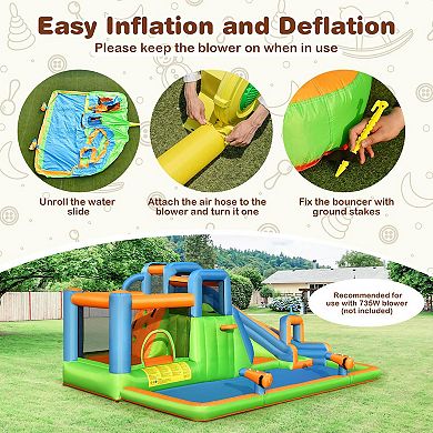 Inflatable Water Slide with Dual Climbing Walls and Splash Pool Without Blower