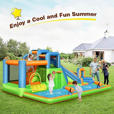 Inflatable Water Slide with Dual Climbing Walls and Splash Pool Without Blower