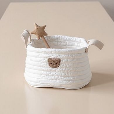 Soft Fabric Storage Basket with Embroidered Teddy Bear Design and Side Handles
