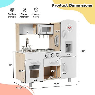 Vintage Play Kitchen Set for Kids with Water Dispenser and Storage