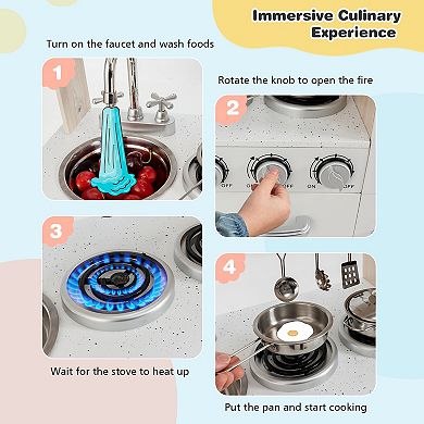 Vintage Play Kitchen Set for Kids with Water Dispenser and Storage