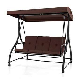 3-Seat Outdoor Porch Swing with Adjustable Canopy and Convertible Bed