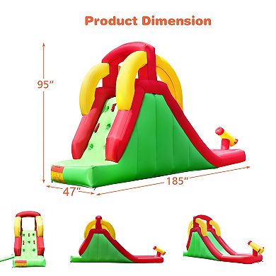 Inflatable Water Slide with Long Slide Pool and Water Cannon for Kids