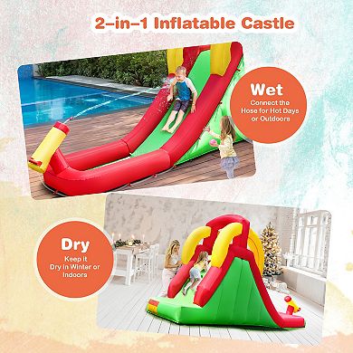 Inflatable Water Slide with Long Slide Pool and Water Cannon for Kids