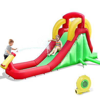 Inflatable Water Slide with Long Slide Pool and Water Cannon for Kids