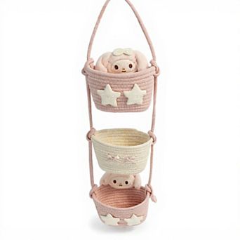 3 tier Hanging Rope Basket Organizer with Star Accents