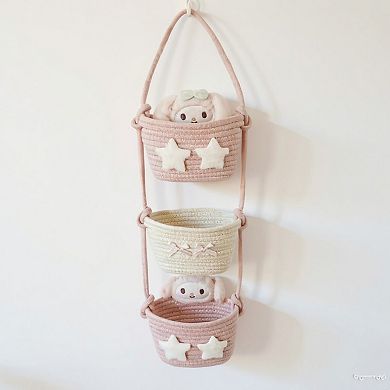 3-Tier Hanging Rope Basket Organizer with Star Accents