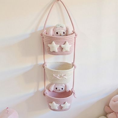 3-Tier Hanging Rope Basket Organizer with Star Accents
