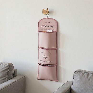 3-Pocket Hanging Wall Organizer with Printed Design and Metal Hook