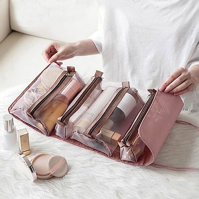 folding travel toiletry bag PAVILIA Hanging for Women Men, Large Foldable Toiletry Organizer with Hook There is a hook at the top for hanging the bag WODISON Foldable Clear Hanging Travel