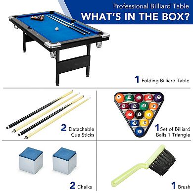 6 Feet Foldable Billiard Pool Table with Complete Set of Balls