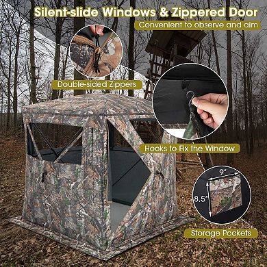 2-3 Person Hunting Blind Portable Pop Up Ground Tent with Carry Bag and Storage Pocket