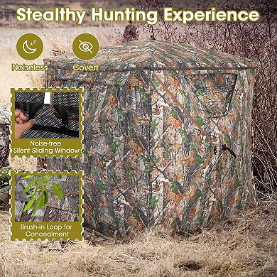 2-3 Person Hunting Blind Portable Pop Up Ground Tent with Carry Bag and Storage Pocket