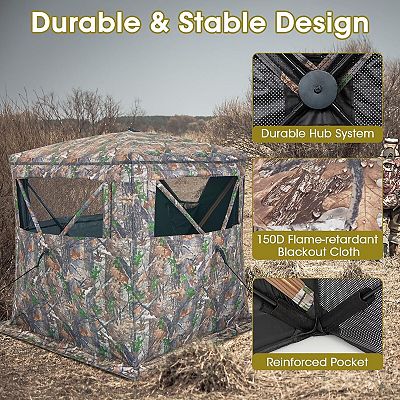 Hunting Blind 270 360 Degree See Through Ground Blind with Carrying Bag, 2 3
